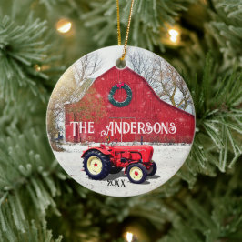 Oude rode tractor Kerst keramische versiering Keramisch Ornament