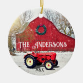 Oude rode tractor Kerst keramische versiering Keramisch Ornament (Voorkant)