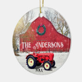 Oude rode tractor Kerst keramische versiering Keramisch Ornament (Links)
