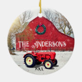 Oude rode tractor Kerst keramische versiering Keramisch Ornament (Achterkant)