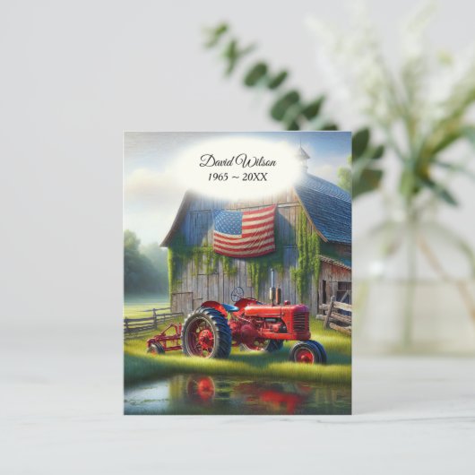 Oude rode tractor met Amerikaanse vlag (Staand voorkant)