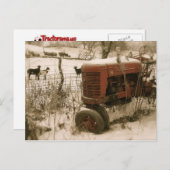 Oude rode tractor met Briefkaart voor kerstmis (Voorkant / Achterkant)