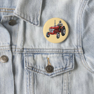 Oude rode tractor ronde button 5,7 cm