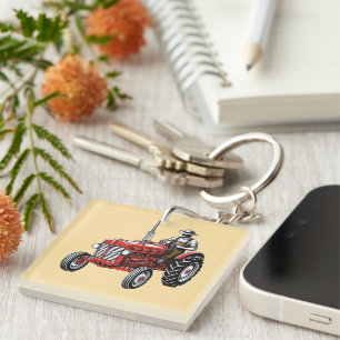 Oude rode tractor sleutelhanger