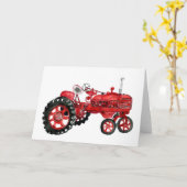 Oude rode tractor tekening kaart (Gele Bloem)