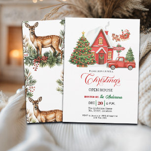 Oude Rode Truck en Huis Kerst Open Huis Kaart
