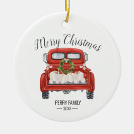 Oude Rode Truck Familie Keramisch Ornament