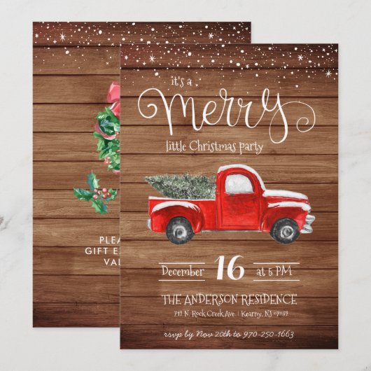 Oude Rode Truck Kerst Uitnodiging (Voorkant / Achterkant)