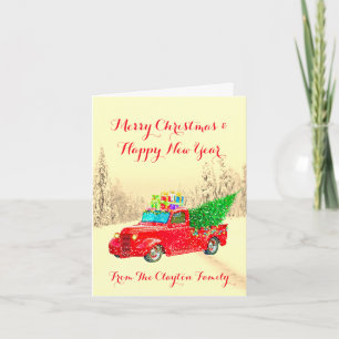 Oude Rode Truck Kerstboom & Cadeaus Vakantie Feestdagen Kaart