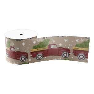 Oude Rode Truck Kerstboom Retro Kerstfeest Grosgrain Lint