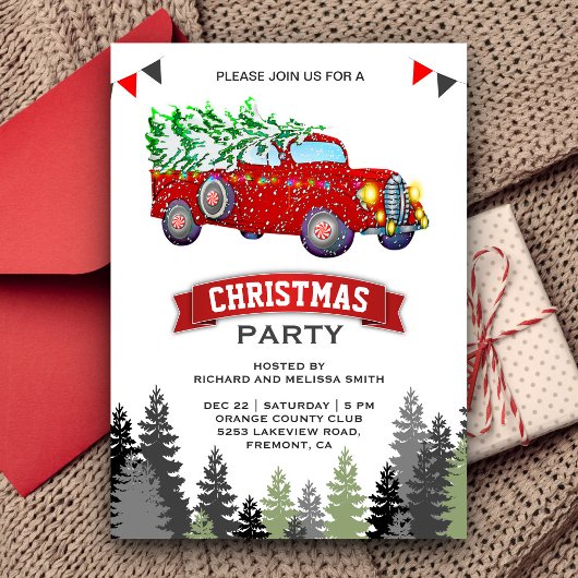 Oude Rode Truck Kerstfeest Kaart