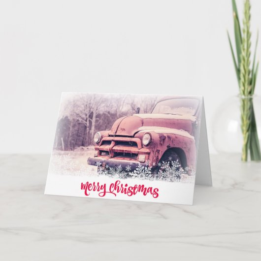 Oude Rode Truck Kerstmis Feestdagen Kaart (Voorkant)