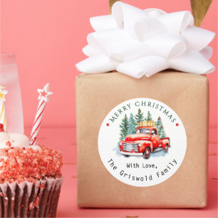 Oude Rode Truck Landelijke Kerstboomgaard Ronde Sticker