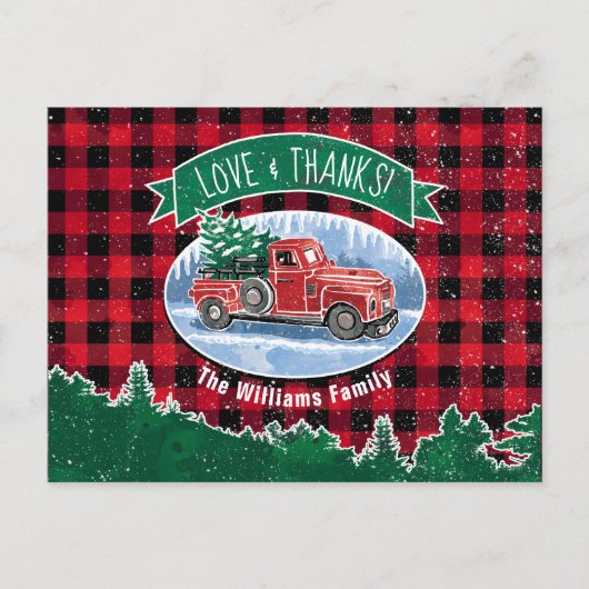 Oude Rode Truck Liefde & Dank Kerst Briefkaart (Voorkant)