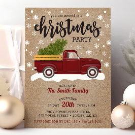 Oude Rode Truck Met Kerstboom Retro Feest Kaart