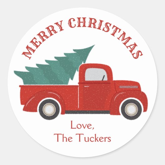 Oude Rode Truck met Kerstboom Ronde Sticker (Voorkant)