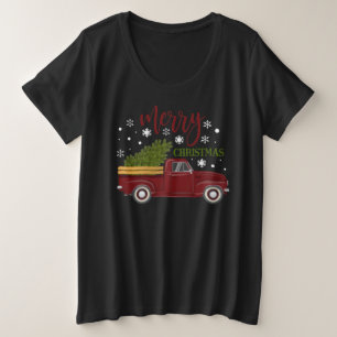 Oude Rode Truck Prettig Kerstmis Boom Boerderij Grote Maat T-shirt