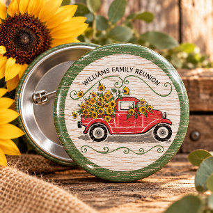 Oude Rode Truck Zonnebloemen Landelijke Familiebij Ronde Button 5,7 Cm