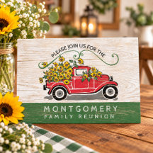 Oude Rode Truck Zonnebloemen Rustieke Familiereüni