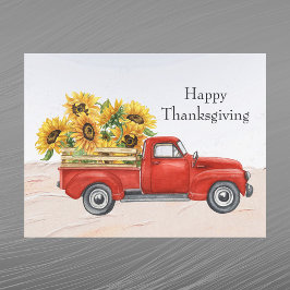 Oude Rode Truck Zonnebloemen Thanksgiving Feestdagenkaart