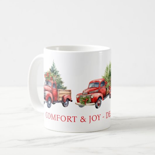 Oude Rode Vakantie Pickup Trucks Koffiemok (Voorkant links)