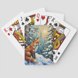 Oude rode vos en mezen kerstschilderij pokerkaarten