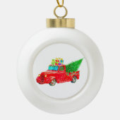 Oude Rode Vracht met cadeaus en kerstboom Keramische Bal Ornament (Voorkant)