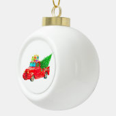 Oude Rode Vracht met cadeaus en kerstboom Keramische Bal Ornament (Rechts)