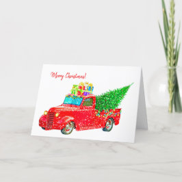 Oude Rode Vracht met kerstboom en cadeaus Feestdagen Kaart