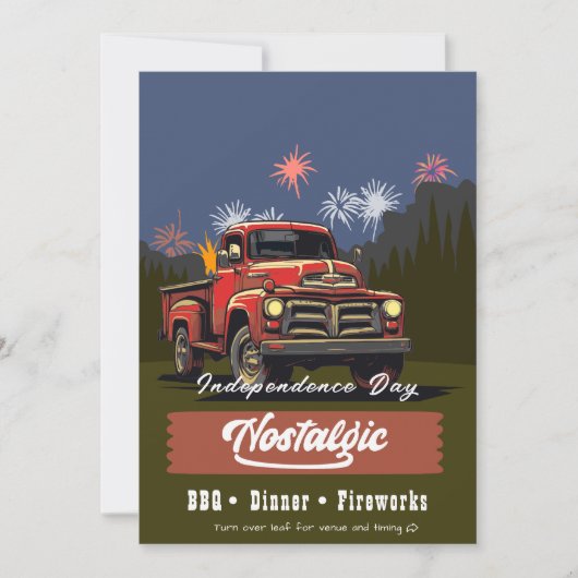 Oude rode vrachtwagen 4 juli BBQ en diner Kaart (Voorkant)