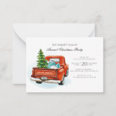 Oude rode vrachtwagen boom familie kerstfeest notitiekaartje (Voorkant)