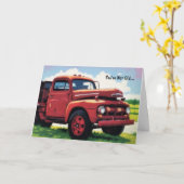 Oude Rode Vrachtwagen  Classic Vrachtwagen Funny V Kaart (Gele Bloem)