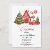 Oude rode vrachtwagen en huis Kerstfeest Kaart (Voorkant)