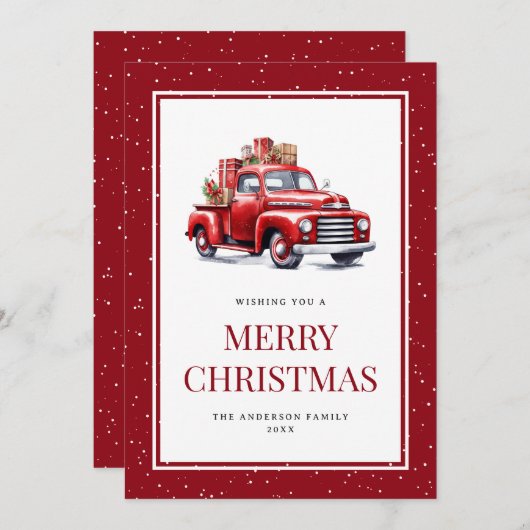 Oude Rode Vrachtwagen Geschenken Snowy Merry Chris Feestdagenkaart (Voorkant / Achterkant)