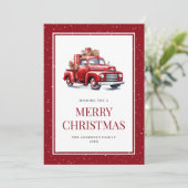Oude Rode Vrachtwagen Geschenken Snowy Merry Chris Feestdagenkaart (Staand voorkant)