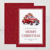 Oude Rode Vrachtwagen Gifts Sneeuwrijke Vrolijke K Feestdagenkaart (Voorkant / Achterkant)