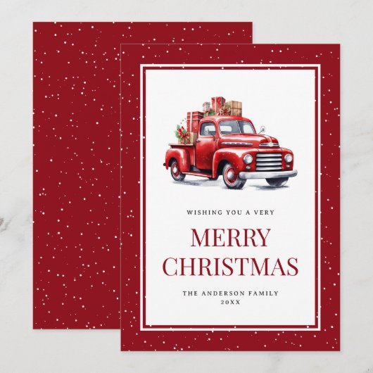 Oude Rode Vrachtwagen Gifts Sneeuwrijke Vrolijke K Feestdagenkaart (Voorkant / Achterkant)