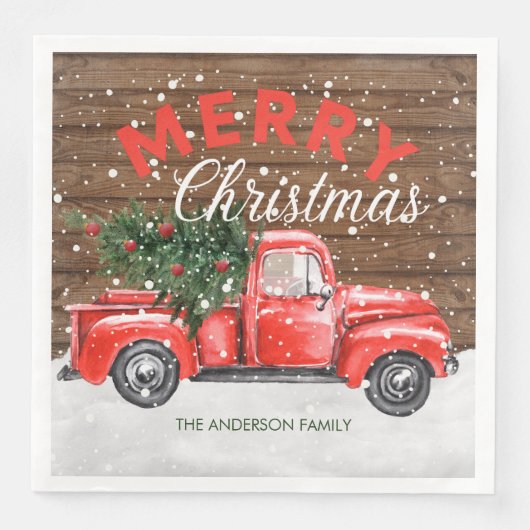 Oude Rode Vrachtwagen Kerst Diner Servetten (Voorkant)