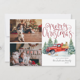 Oude rode vrachtwagen Kerst foto collage Feestdagenkaart