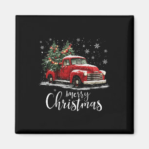 Oude rode vrachtwagen Kerstboom Prettig Kerstfeest Magneet