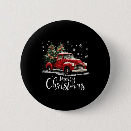 Oude rode vrachtwagen Kerstboom Prettig kerstfeest Ronde Button 5,7 Cm (Voorkant)