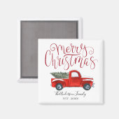 Oude rode vrachtwagen Kerstmagneet Magneet (Voorkant / Achterkant)