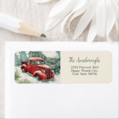 Oude rode vrachtwagen Kerstmis retour adres label (Insitu)