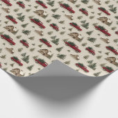 Oude rode vrachtwagen met kerstbomen cadeaupapier (Hoek)