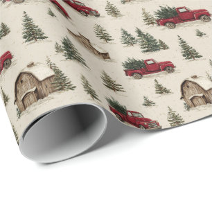 Oude rode vrachtwagen met kerstbomen cadeaupapier