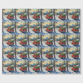 Oude rode vrachtwagen met kerstboom cadeaupapier (Vlak)