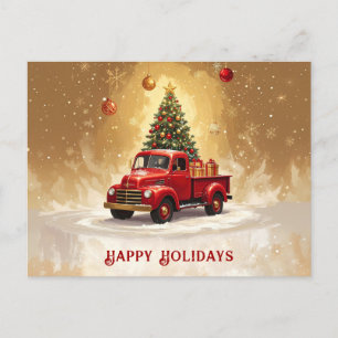 Oude rode vrachtwagen met kerstboom en cadeaus briefkaart