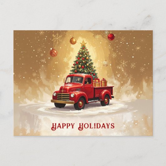 Oude rode vrachtwagen met kerstboom en cadeaus briefkaart (Voorkant)