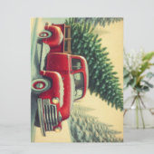 Oude rode vrachtwagen met kerstboom feestdagenkaart (Staand voorkant)