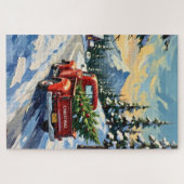 Oude rode vrachtwagen met kerstboom legpuzzel (Horizontaal)